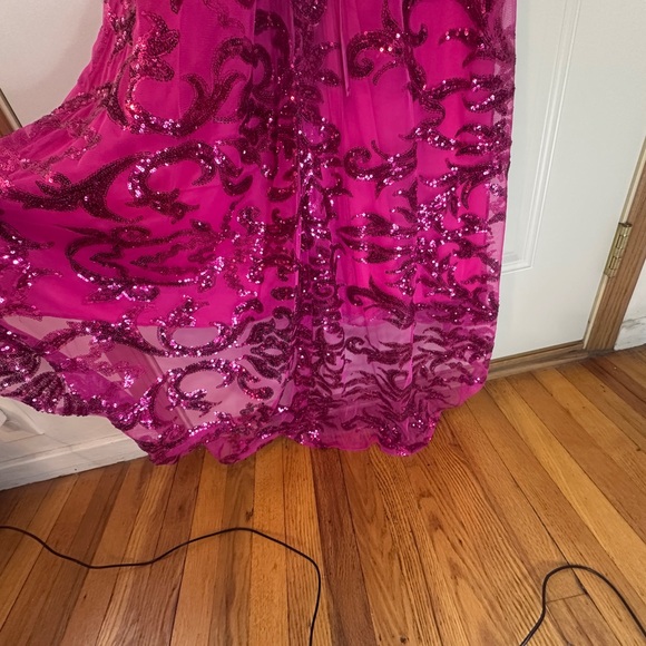 Glamorous Fuchsia Sequin Prom Dress - Picture 8 of 10